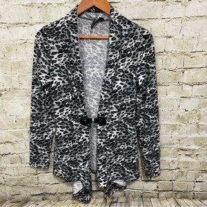 Milano Black White Leopard Print Buckle Cardigan Sweater